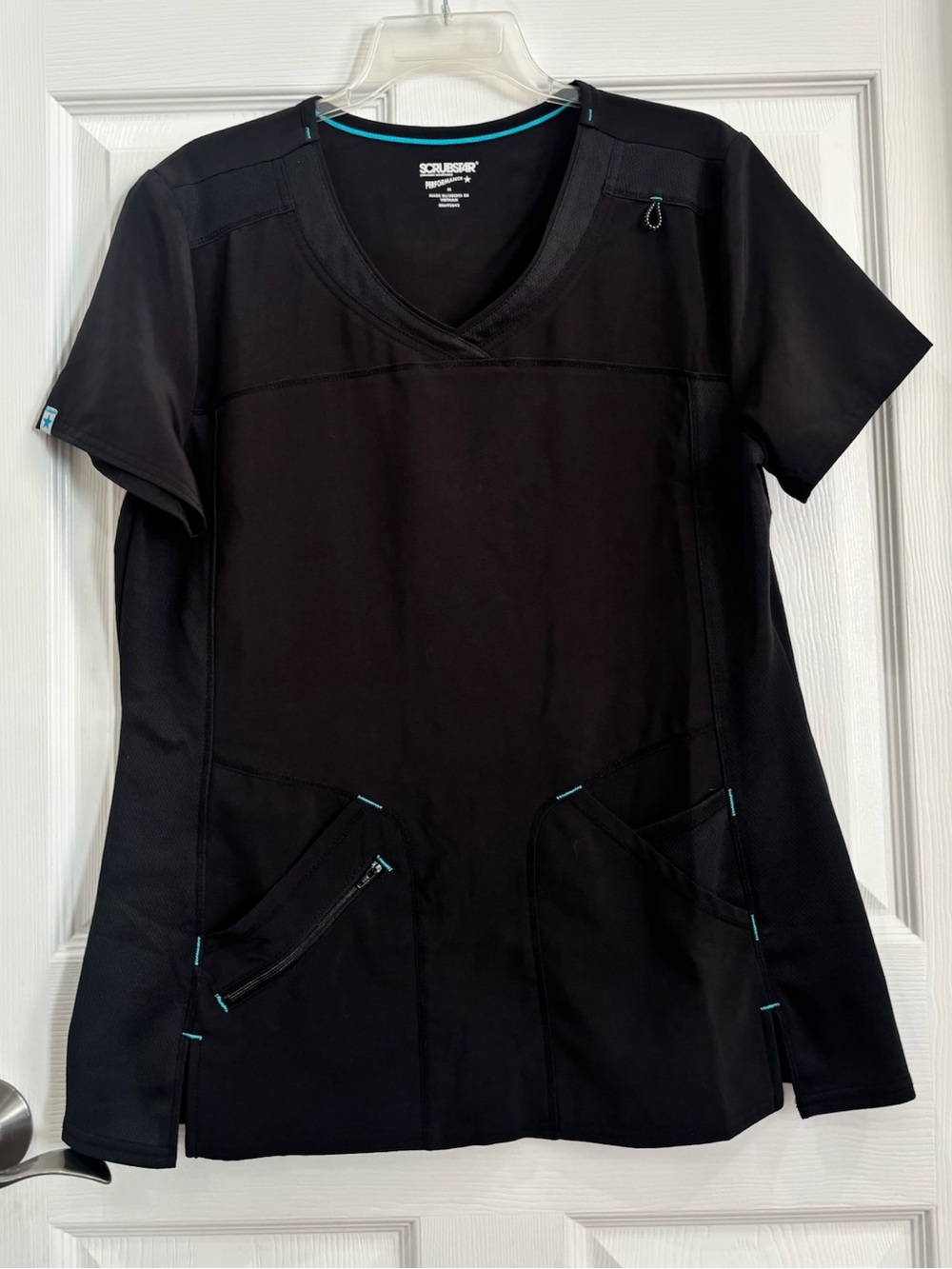 Scrubstar Black V-Neck Women's Scrub Top with Teal Accent
